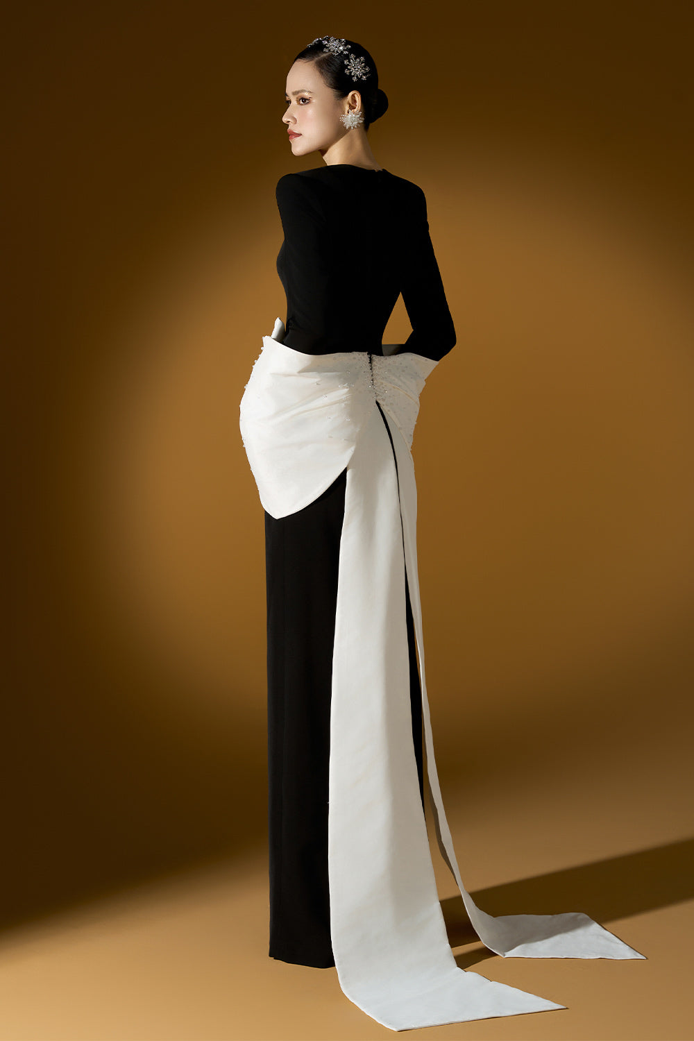 Cameron Sheath Bow Tie Crepe Floor Length Dress