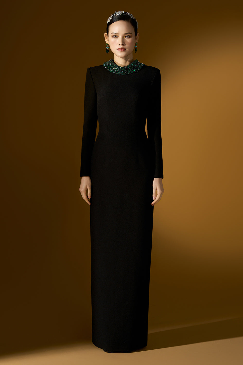 Lola Sheath Mock Neck Scuba Floor Length Dress