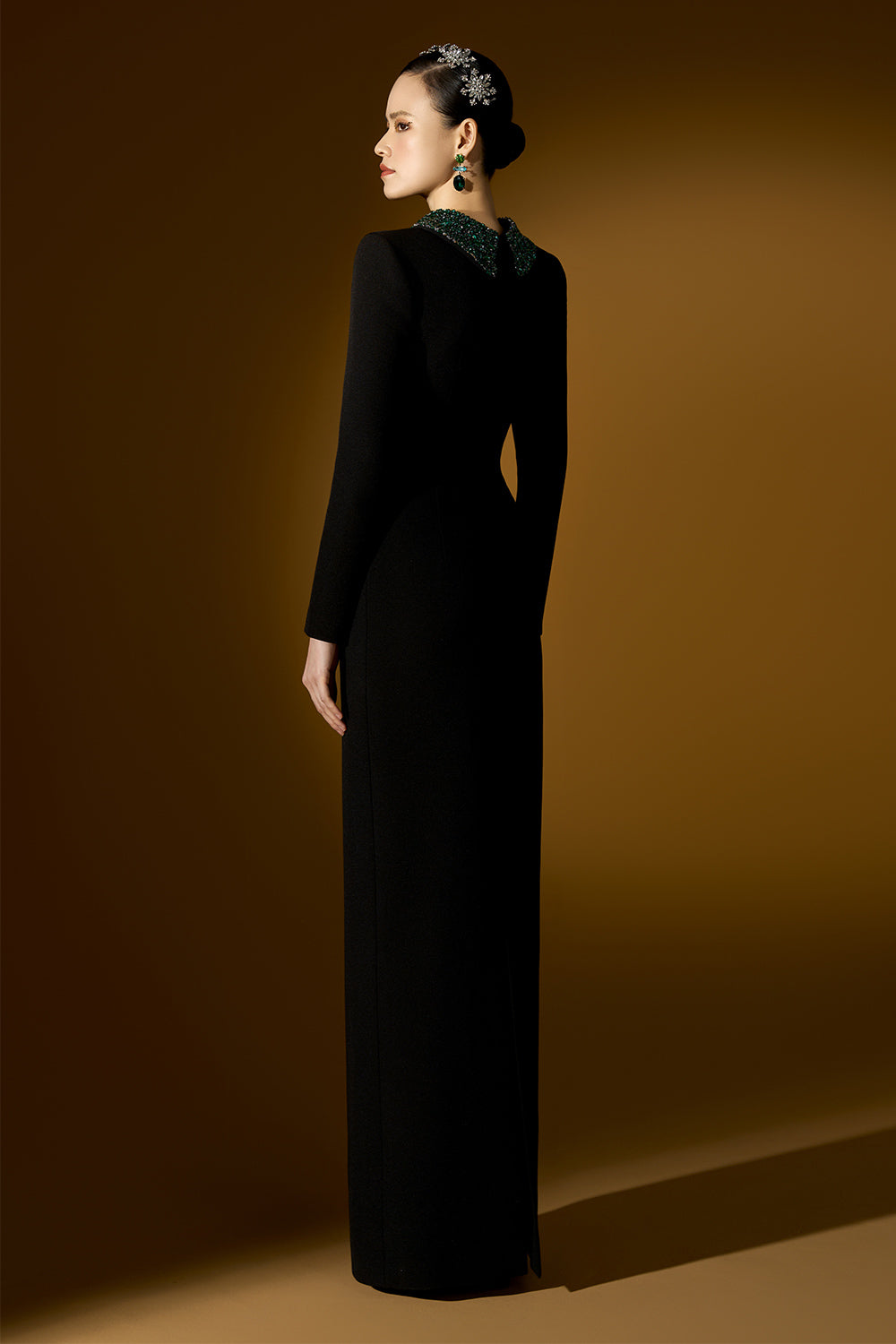 Lola Sheath Mock Neck Scuba Floor Length Dress