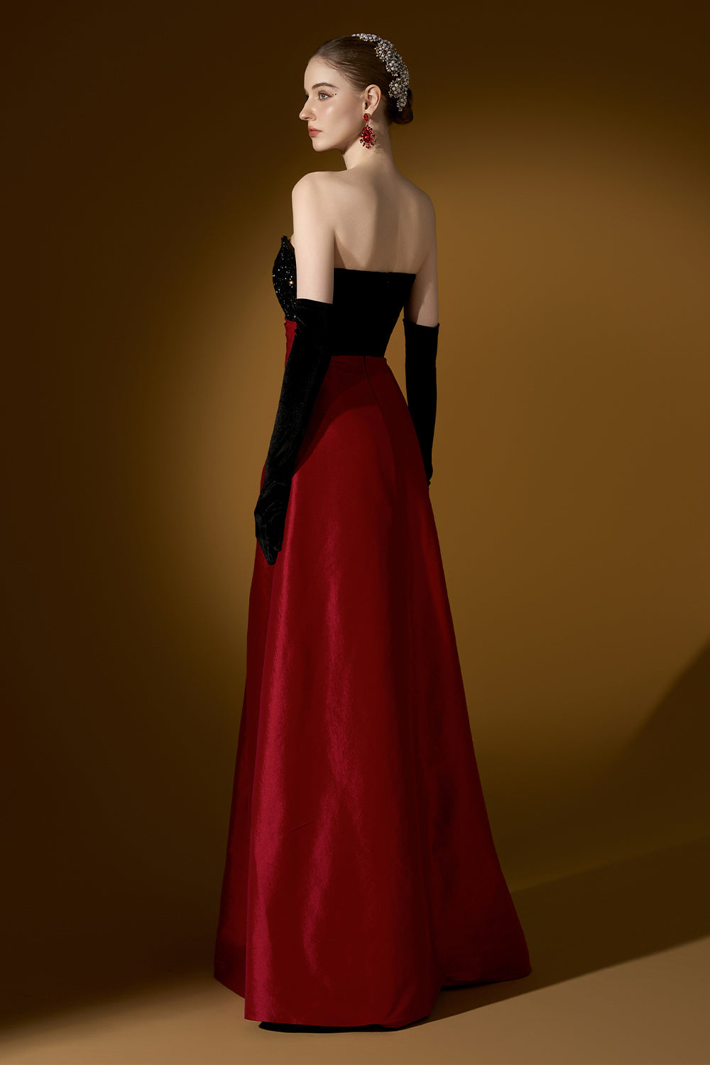 Estelle Asymmetric Curved Neck Taffeta Floor Length Dress