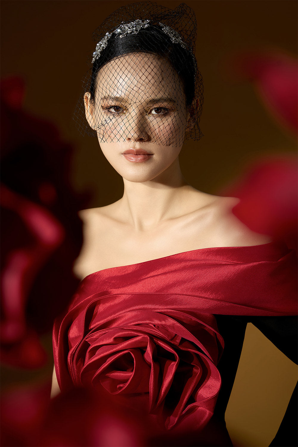 Legacy Sheath Asymmetric Sleeved Crepe Floor Length Dress