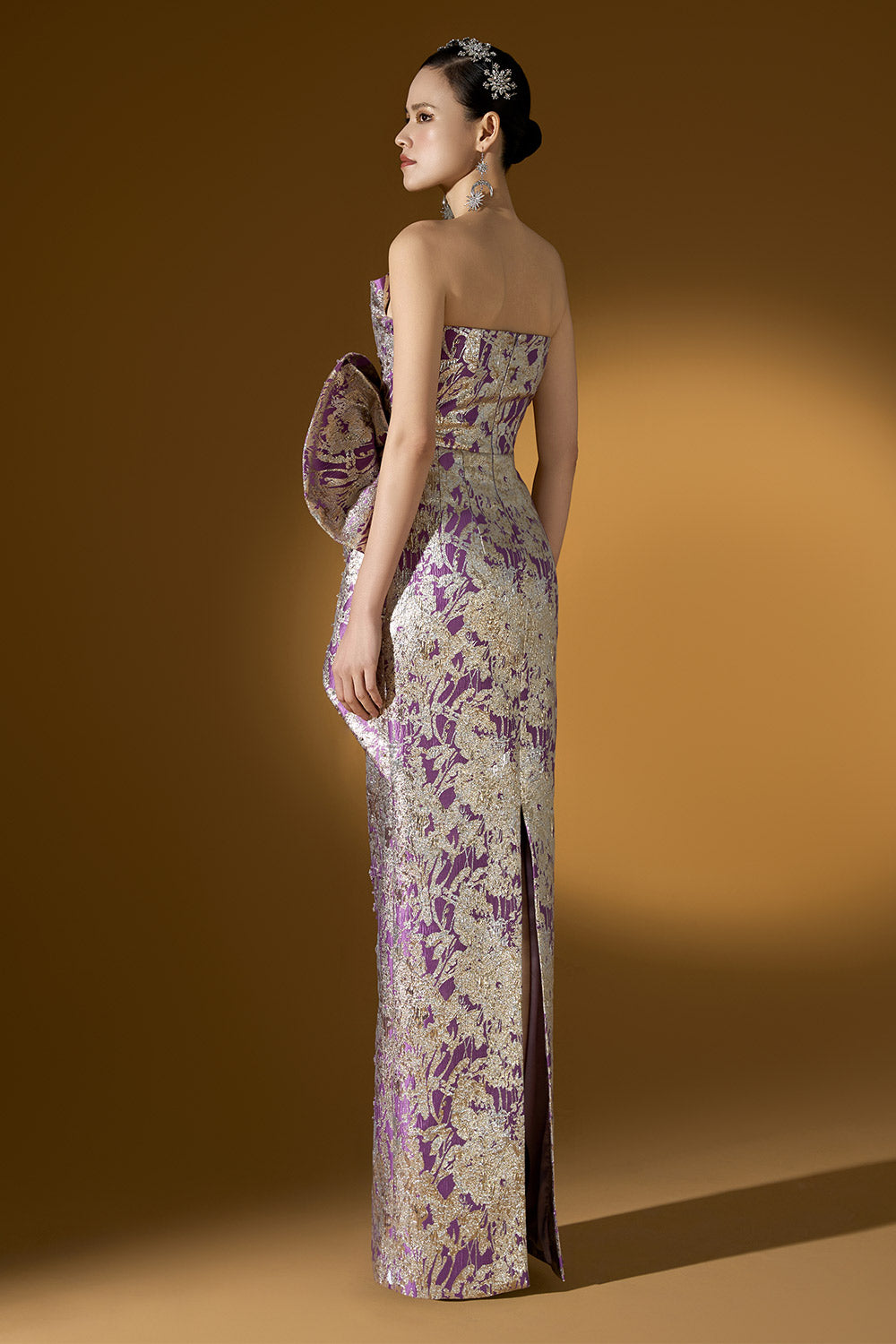 Sage Strapless Asymmetric Jacquard Floor Length Dress