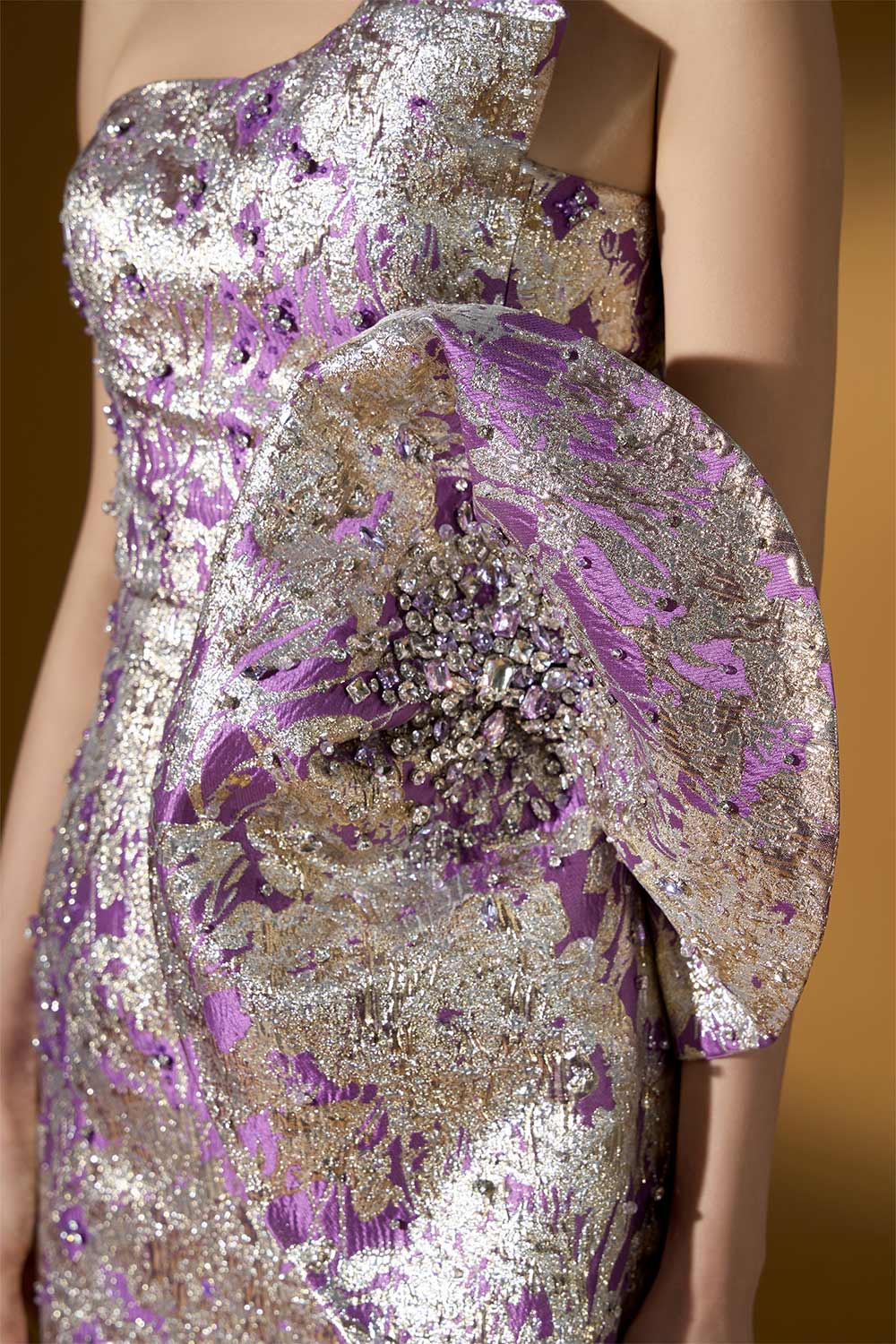 Sage Strapless Asymmetric Jacquard Floor Length Dress