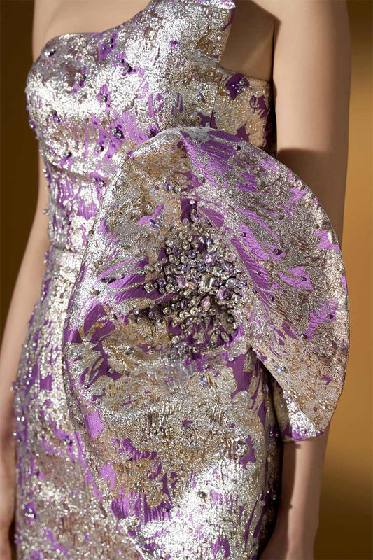 Sage Strapless Asymmetric Jacquard Floor Length Dress