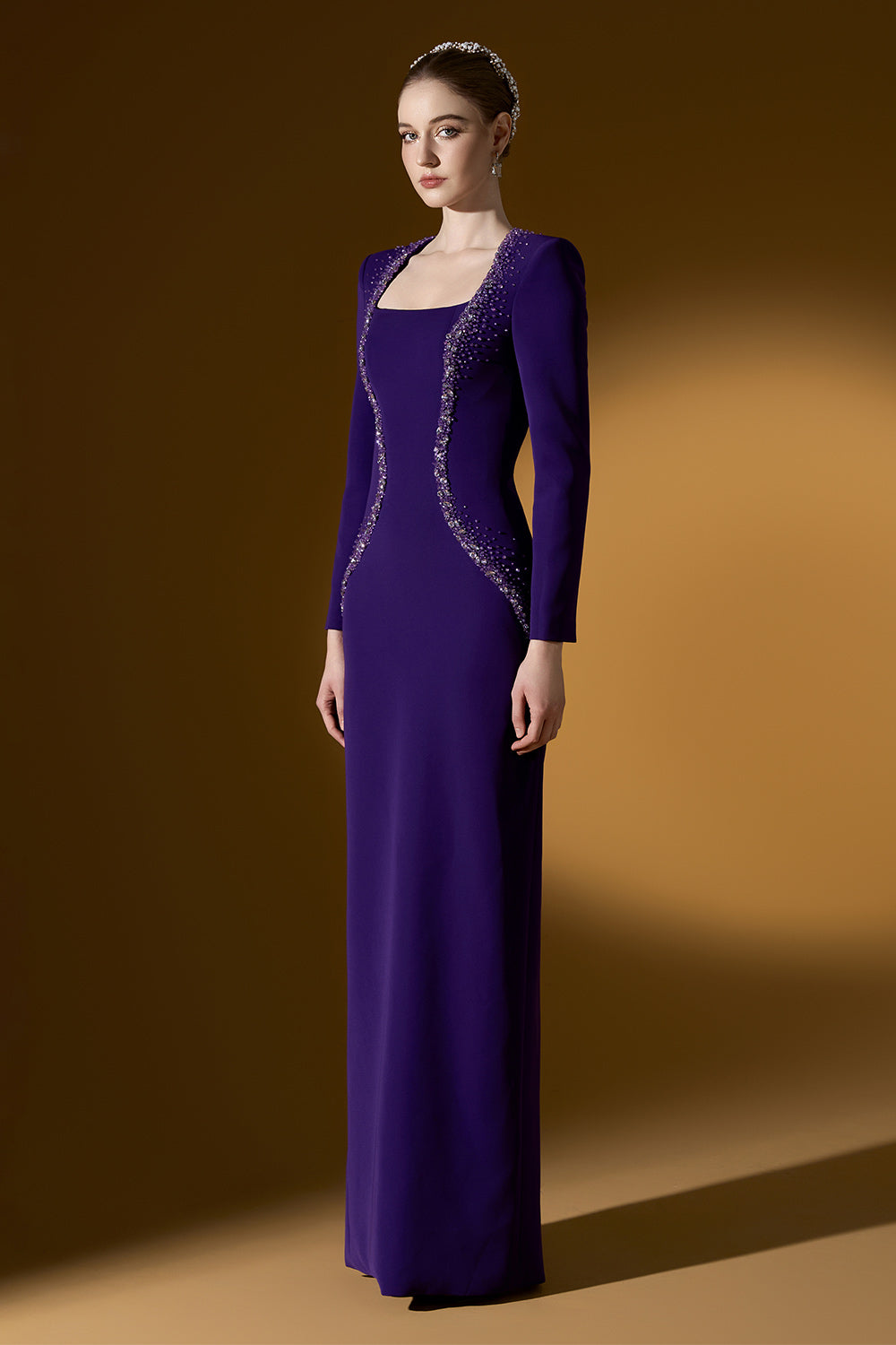 purple trapeze dress Ruffle Detail Maxi Trapeze Dress
