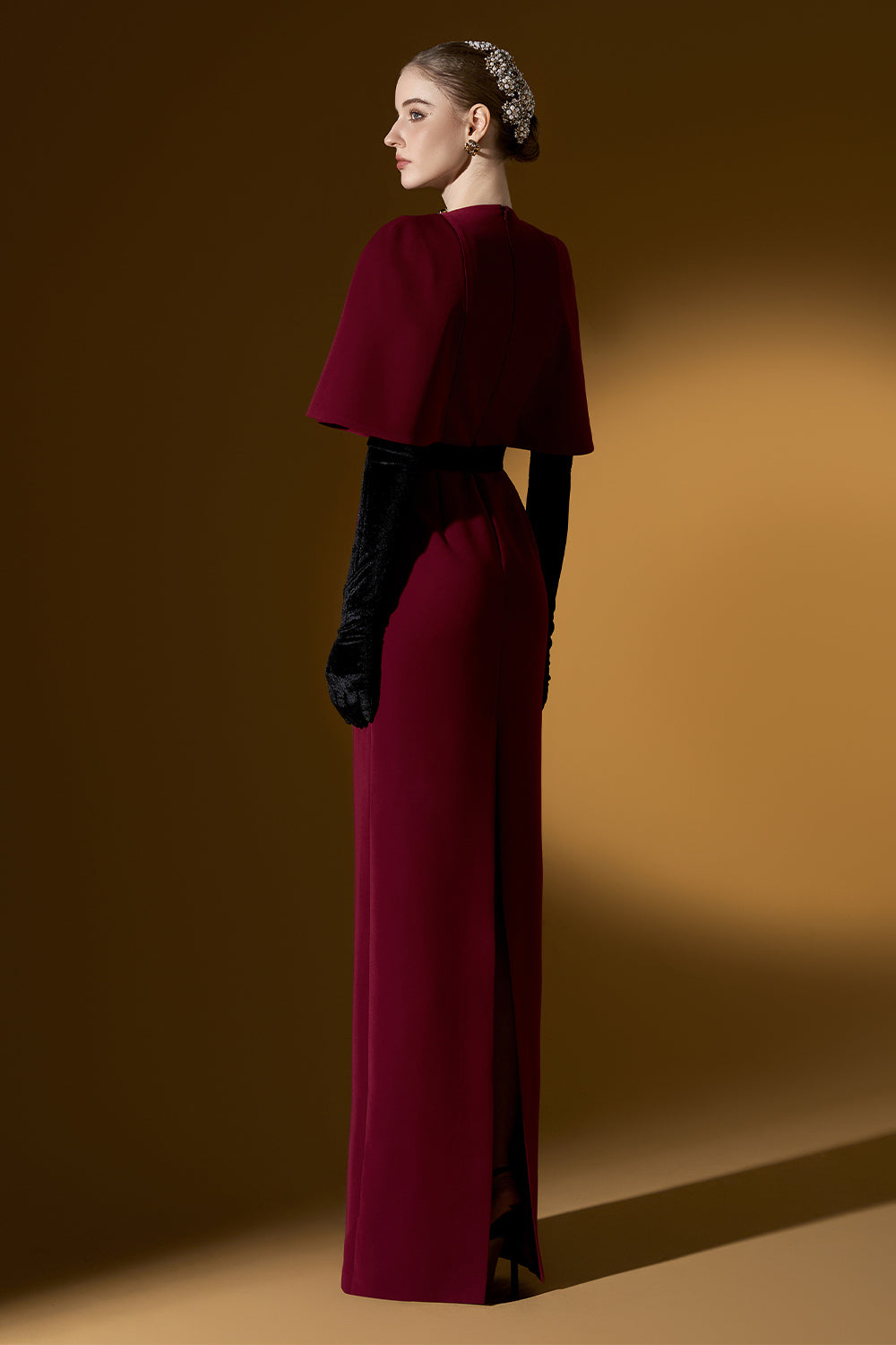 Ember Sheath Butterfly Sleeved Crepe Floor Length Dress