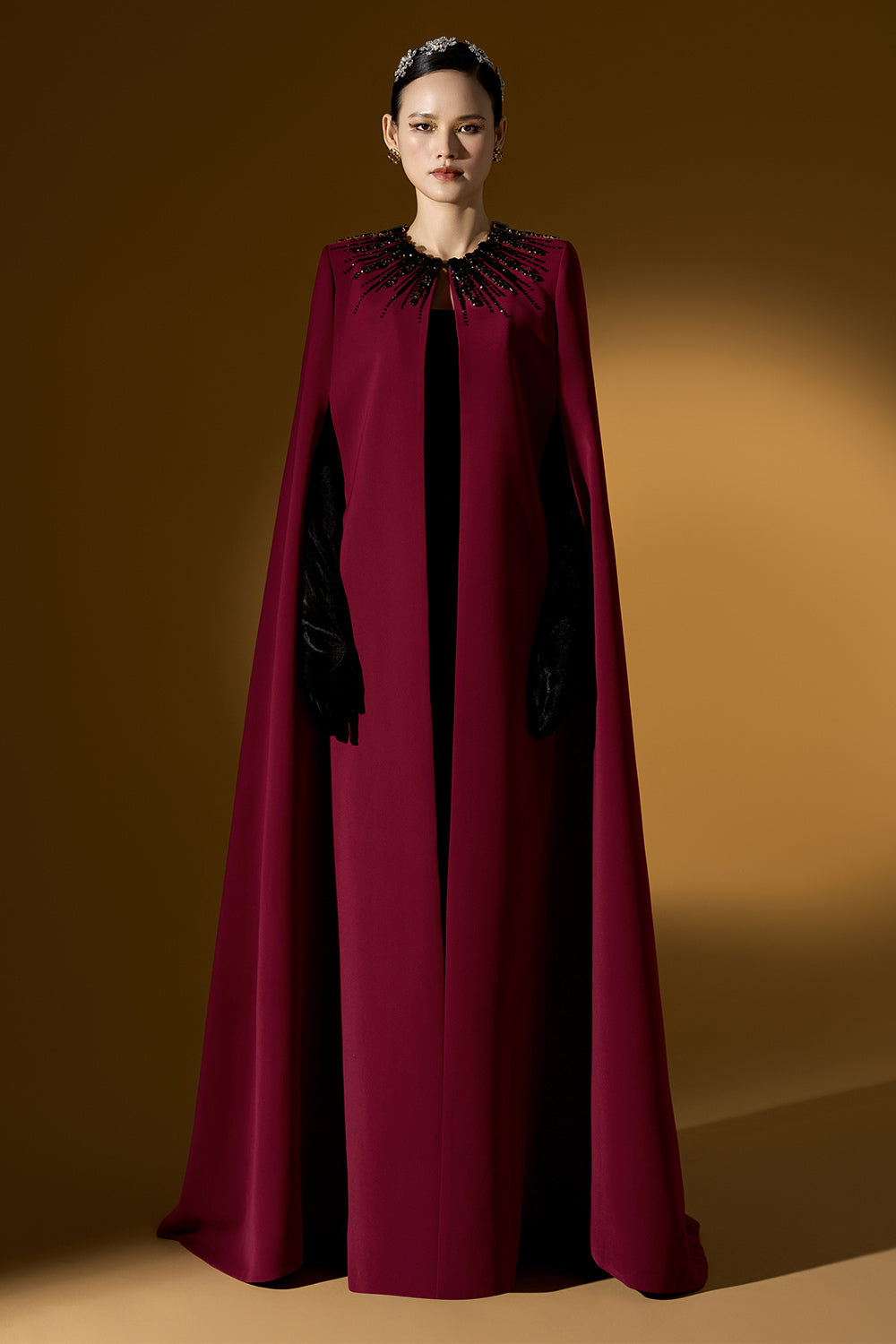 Lexi Cape Hanging Sleeved Crepe Floor Length Set