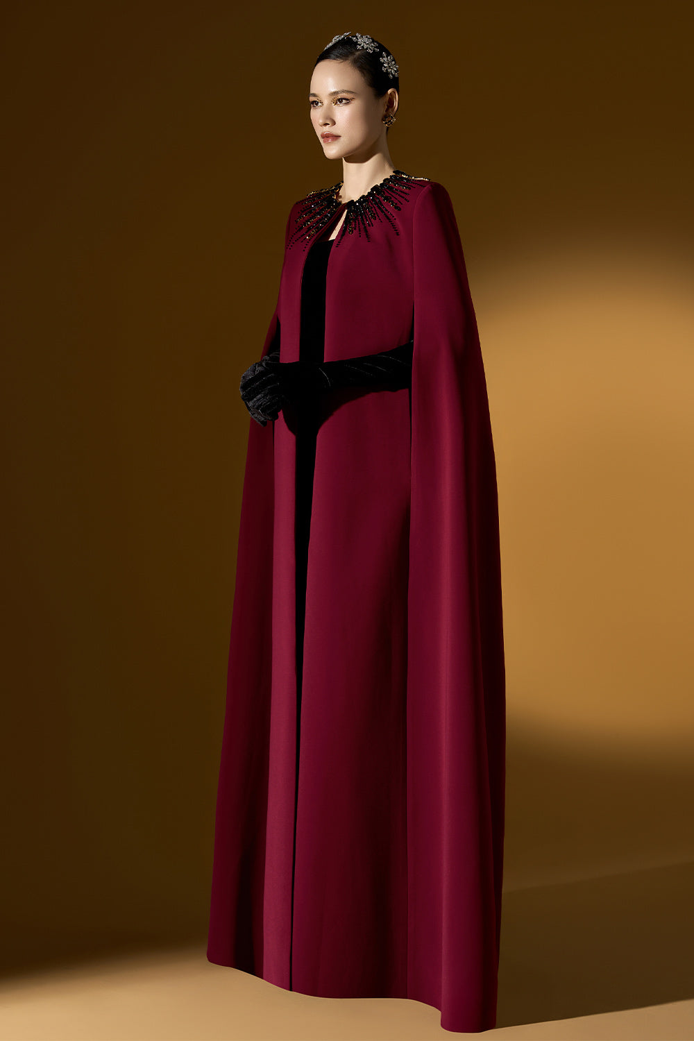 Lexi Cape Hanging Sleeved Crepe Floor Length Set