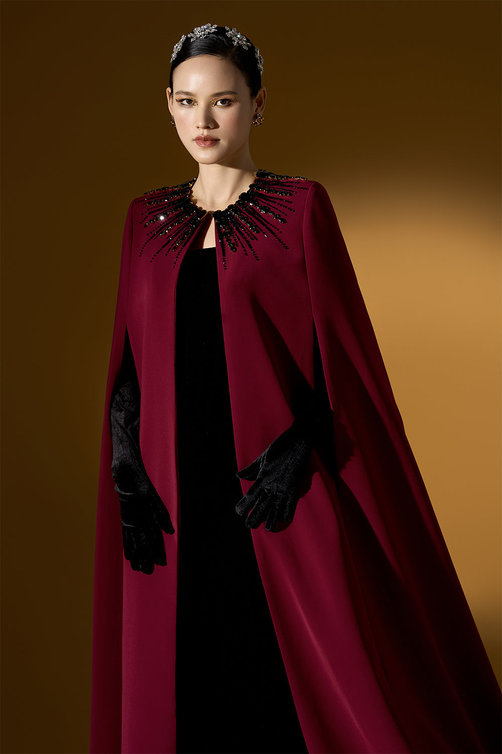 Lexi Cape Hanging Sleeved Crepe Floor Length Set