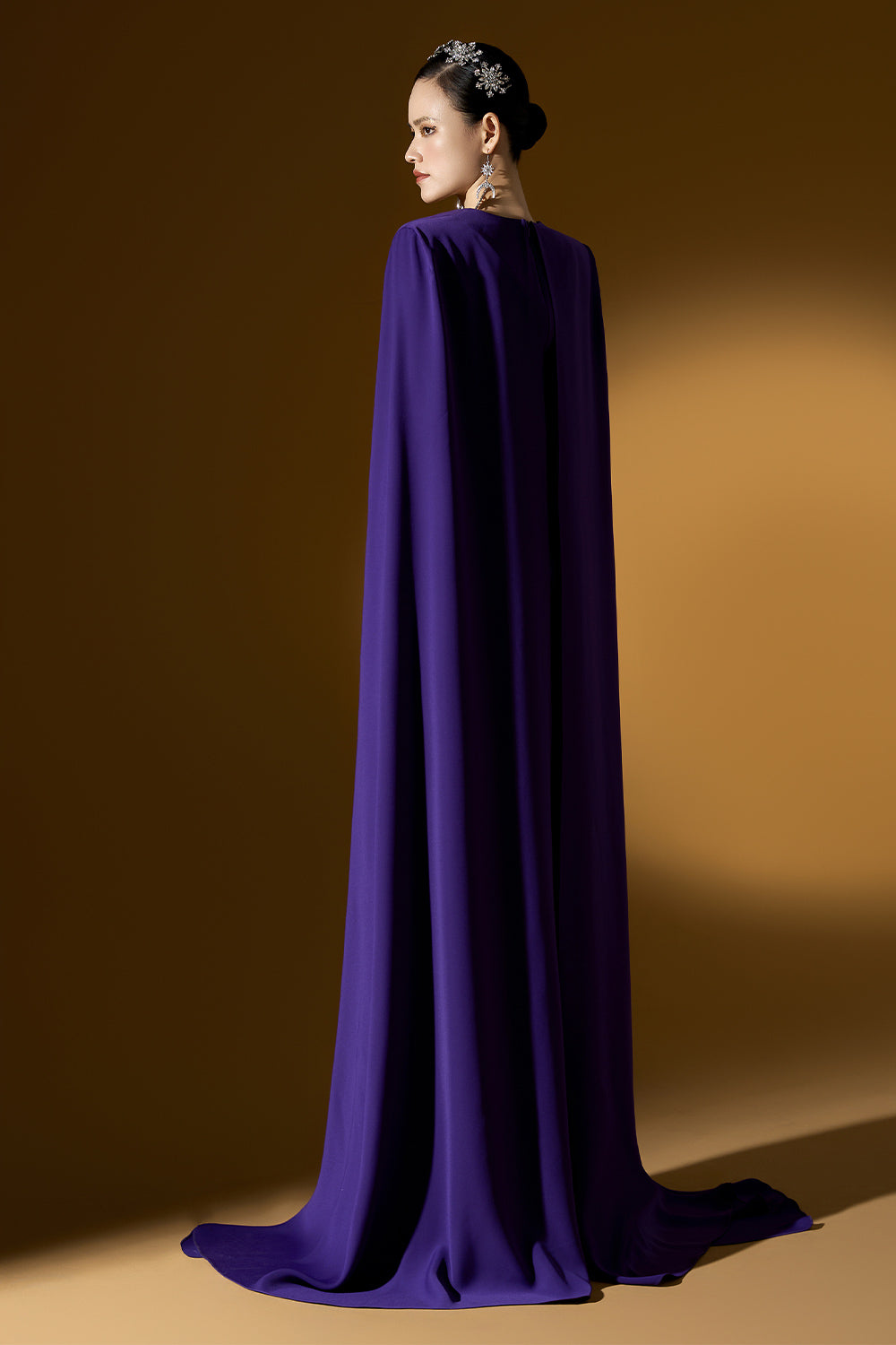 Marceline Sheath Cape Sleeved Crepe Floor Length Dress
