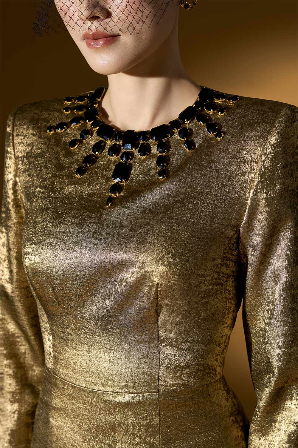 Berkley Trumpet Jewel Neck Silk Floor Length Dress