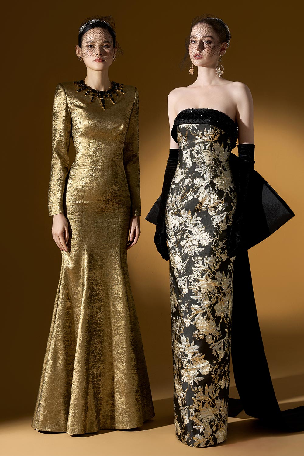 Berkley Trumpet Jewel Neck Silk Floor Length Dress