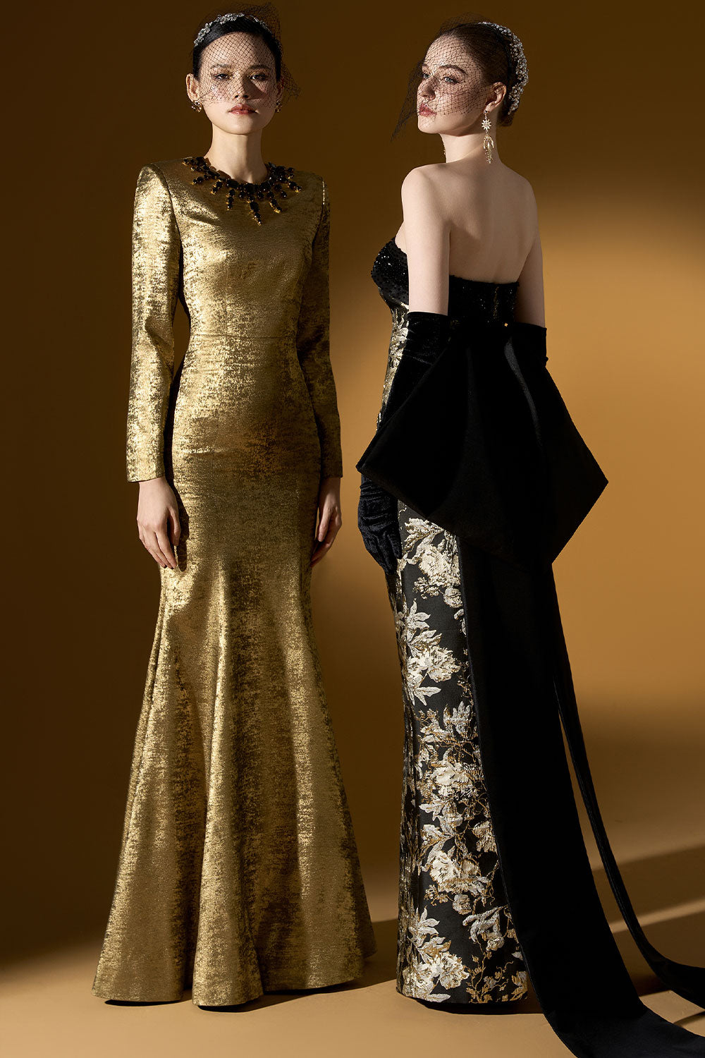 Bellamy Strapless Bow Tie Jacquard Floor Length Dress