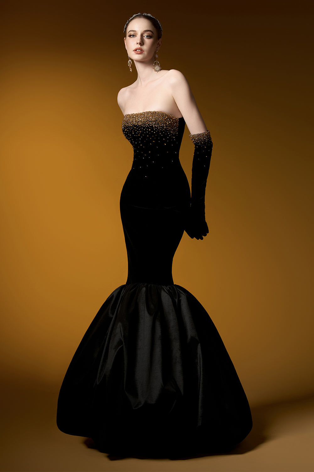 Katelyn Mermaid Straight Across Neck Velvet Floor Length Dress