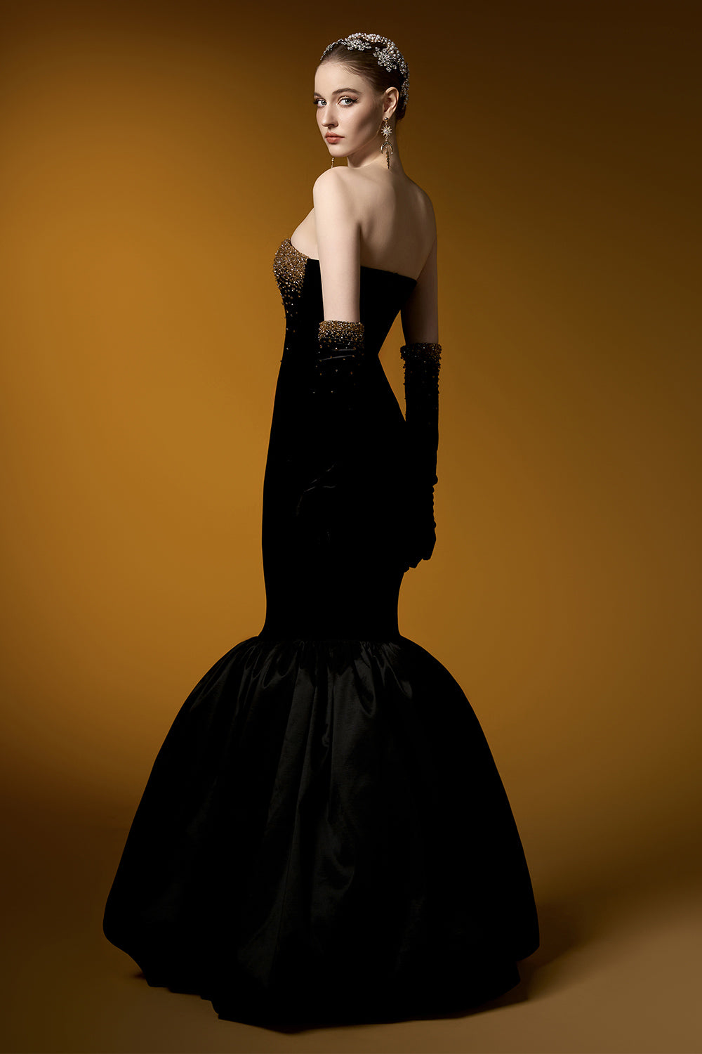 Katelyn Mermaid Straight Across Neck Velvet Floor Length Dress