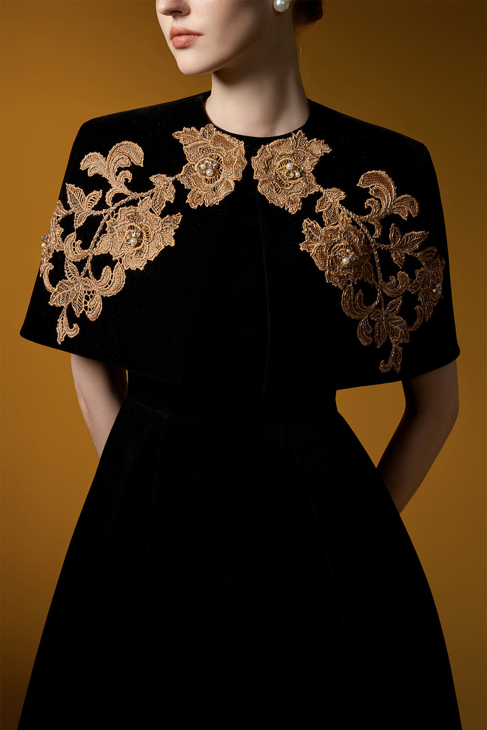 Crystal Ball Gown Embroidered Velvet Floor Length Set