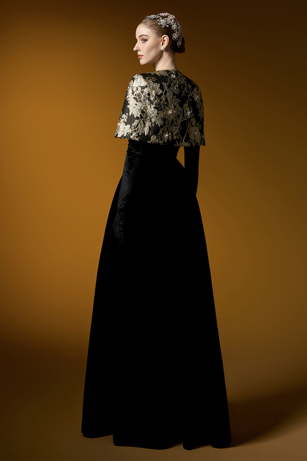 Averi Ball Gown Cape Shoulder Velvet Floor Length Set