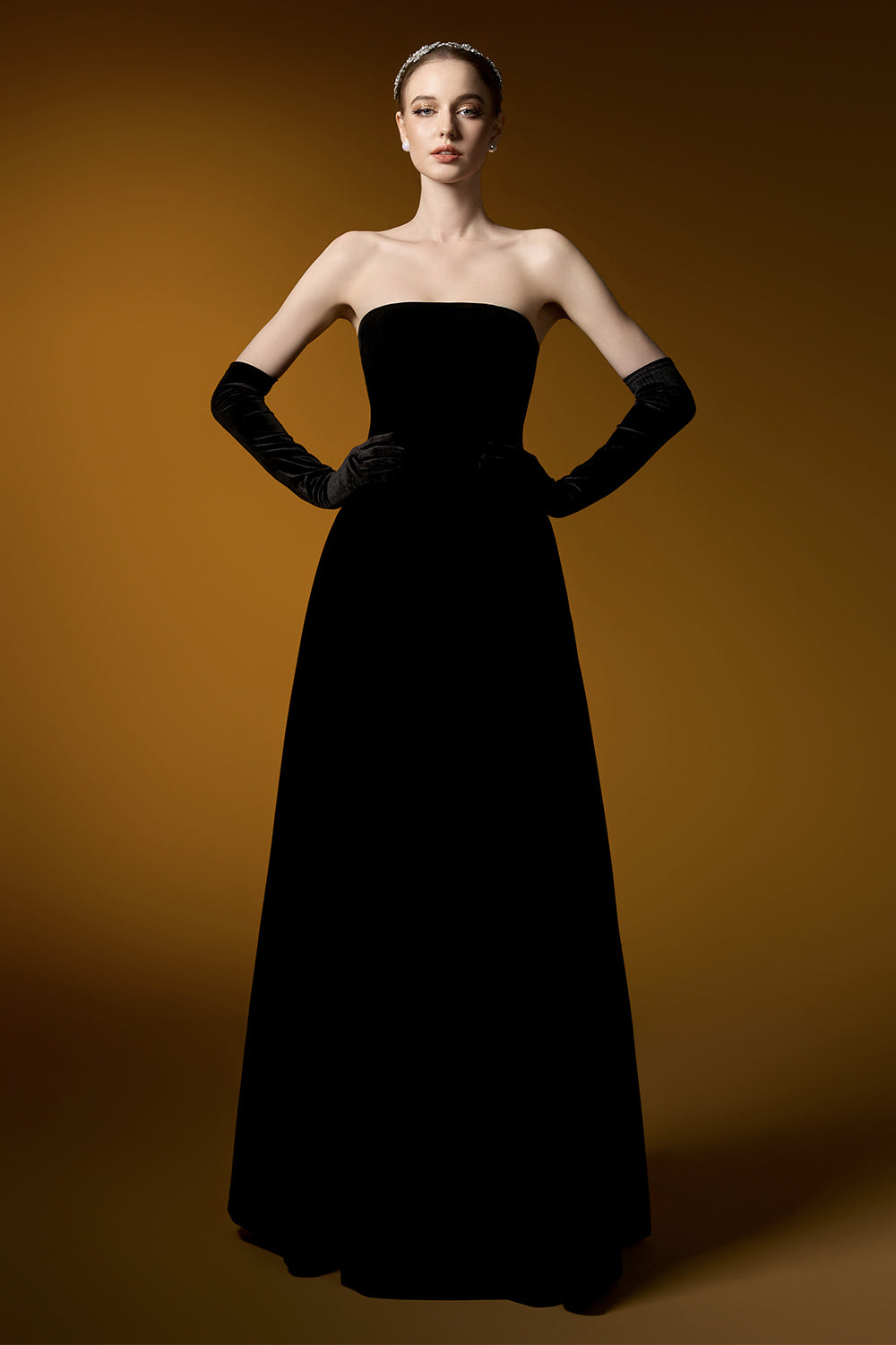 Averi Ball Gown Cape Shoulder Velvet Floor Length Set