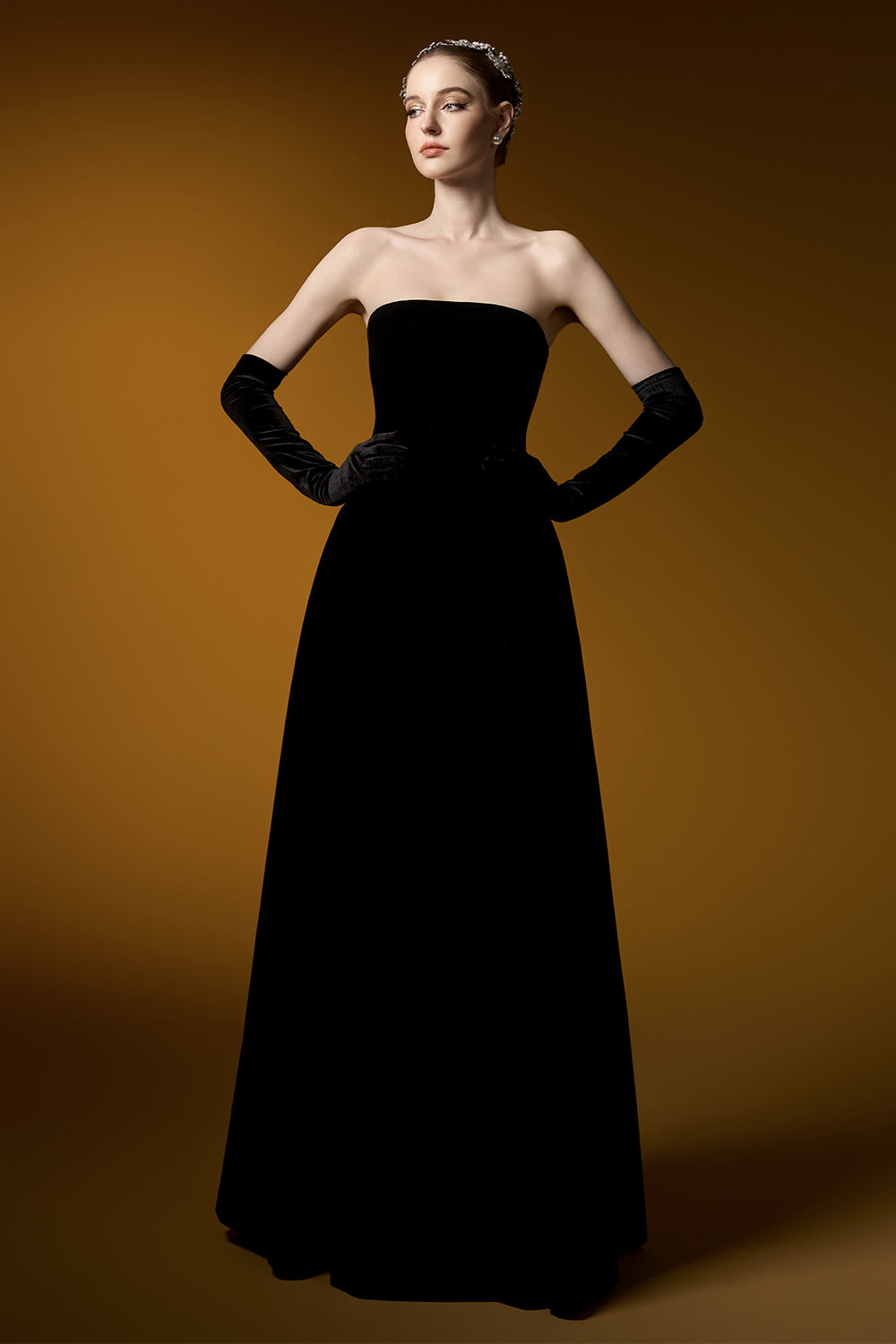 Averi Ball Gown Cape Shoulder Velvet Floor Length Set