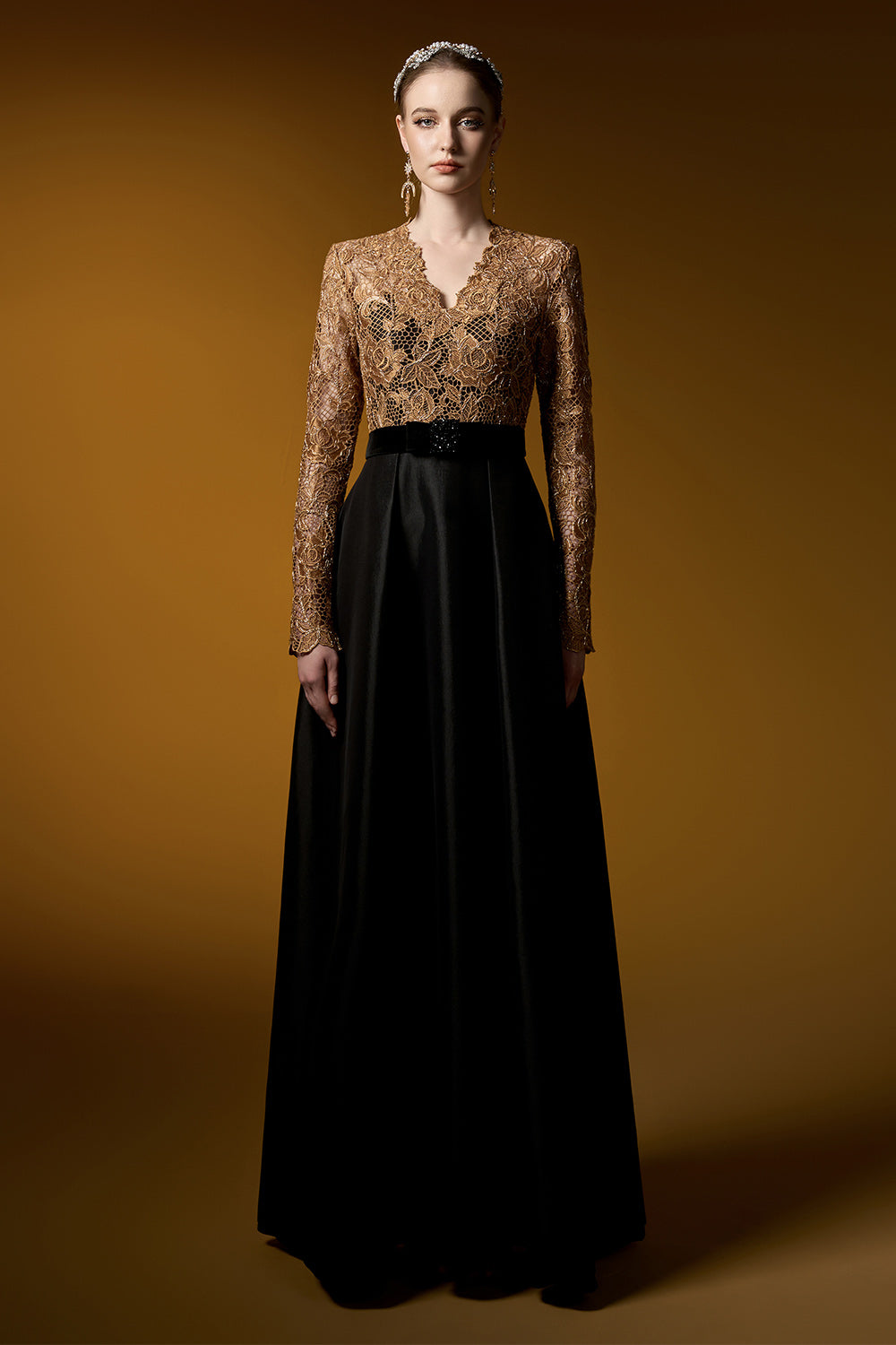 Leyla Empire V-Neck Taffeta Floor Length Dress