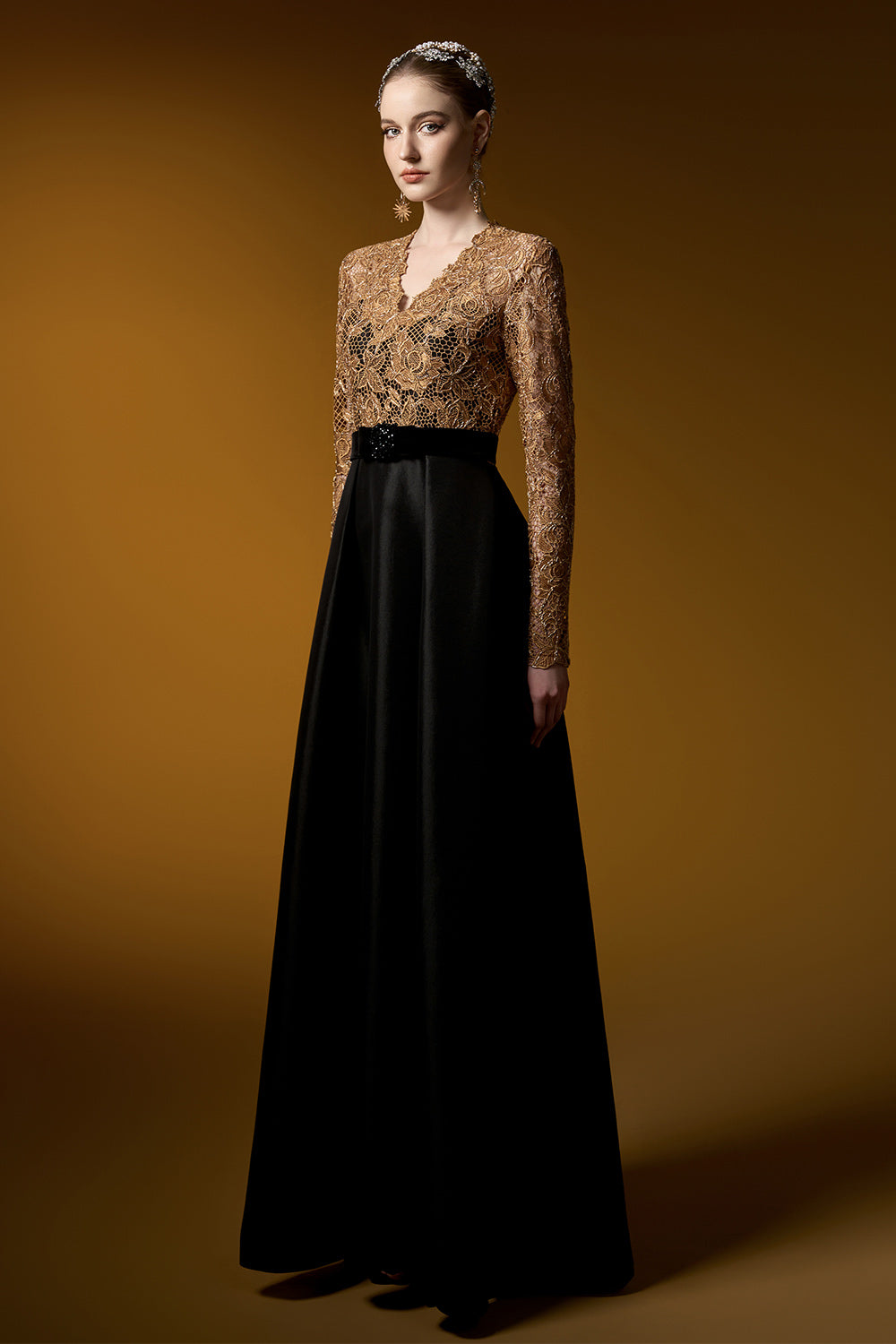 Leyla Empire V-Neck Taffeta Floor Length Dress