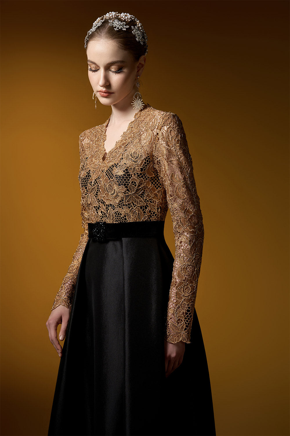 Leyla Empire V-Neck Taffeta Floor Length Dress