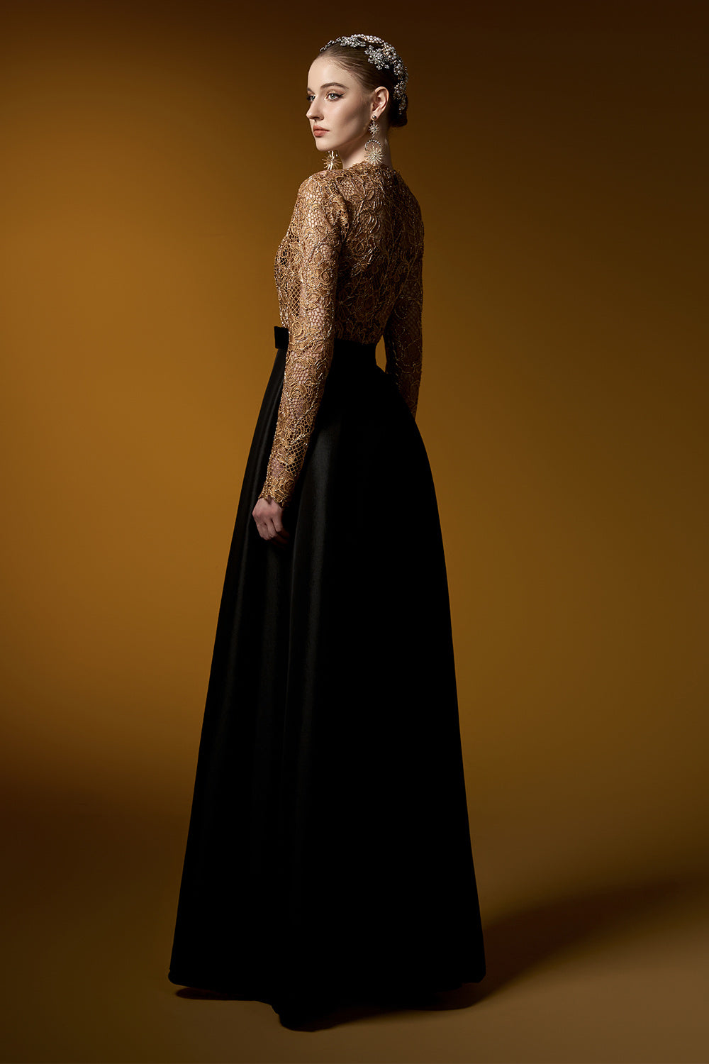 Leyla Empire V-Neck Taffeta Floor Length Dress