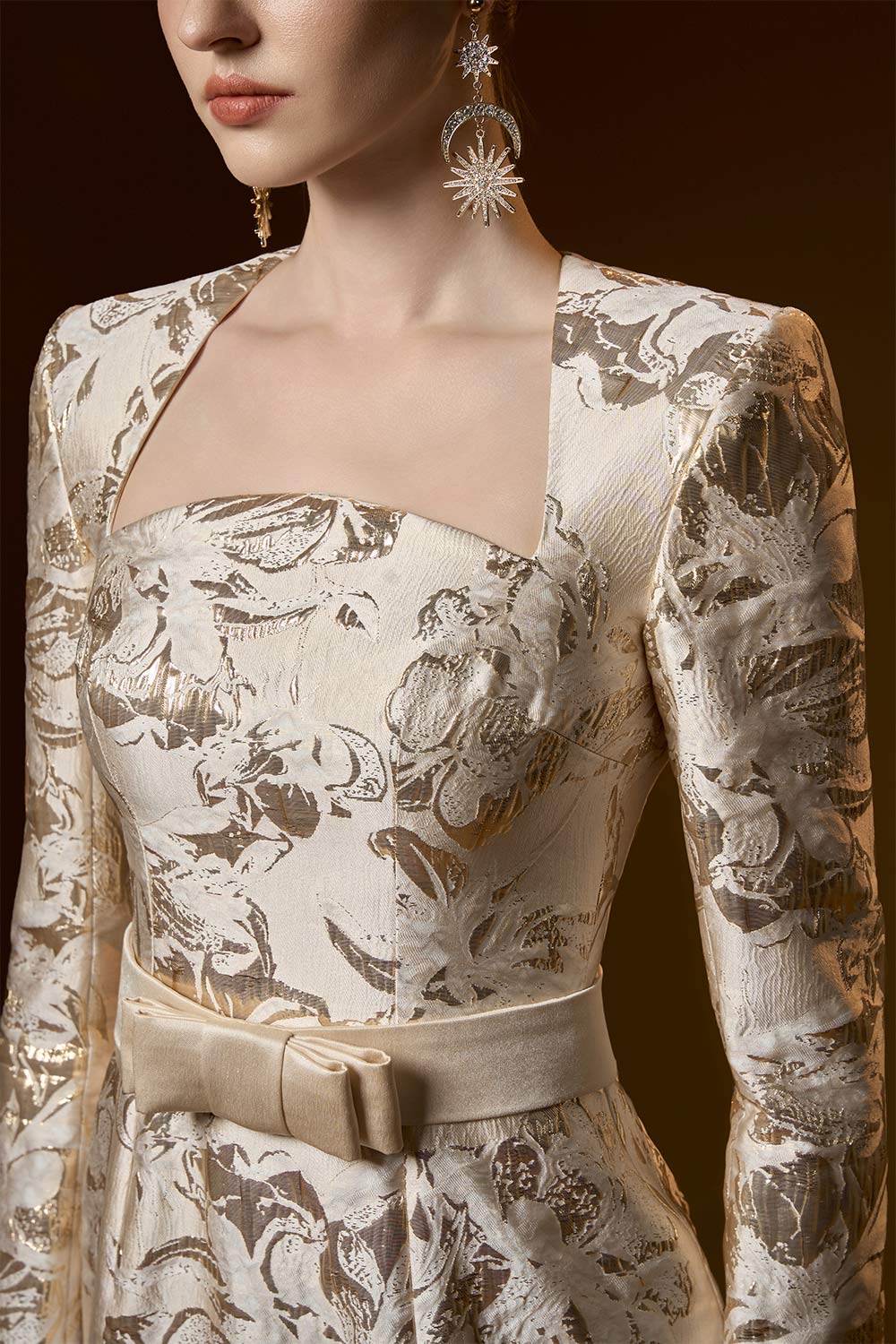 Fallon Sheath Long Sleeved Jacquard Floor Length Dress