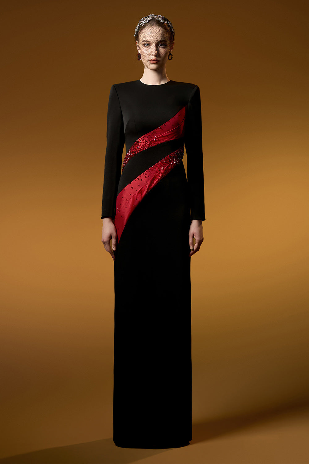 Lyric Sheath Round Neck Crepe Floor Length Dress