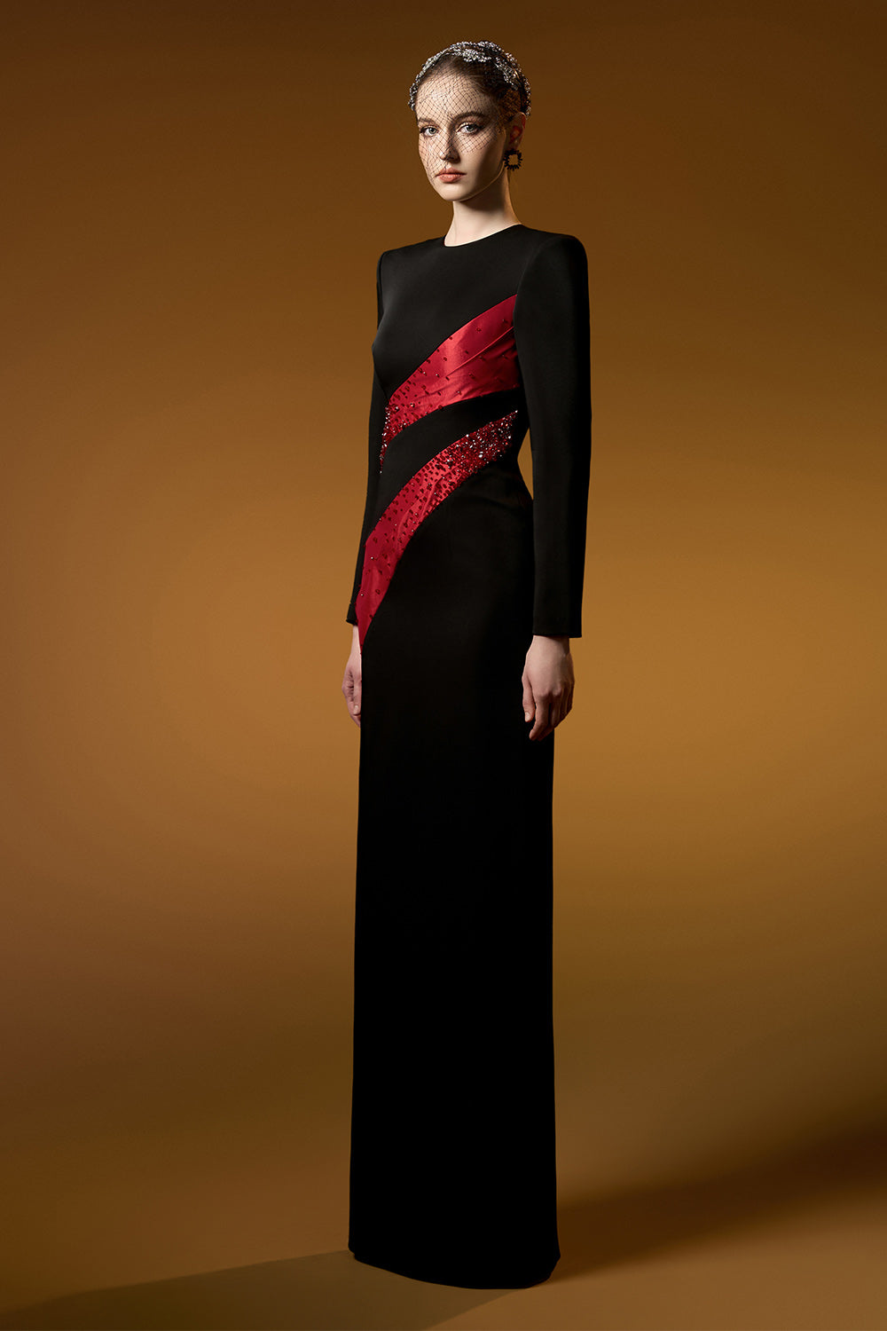 Lyric Sheath Round Neck Crepe Floor Length Dress