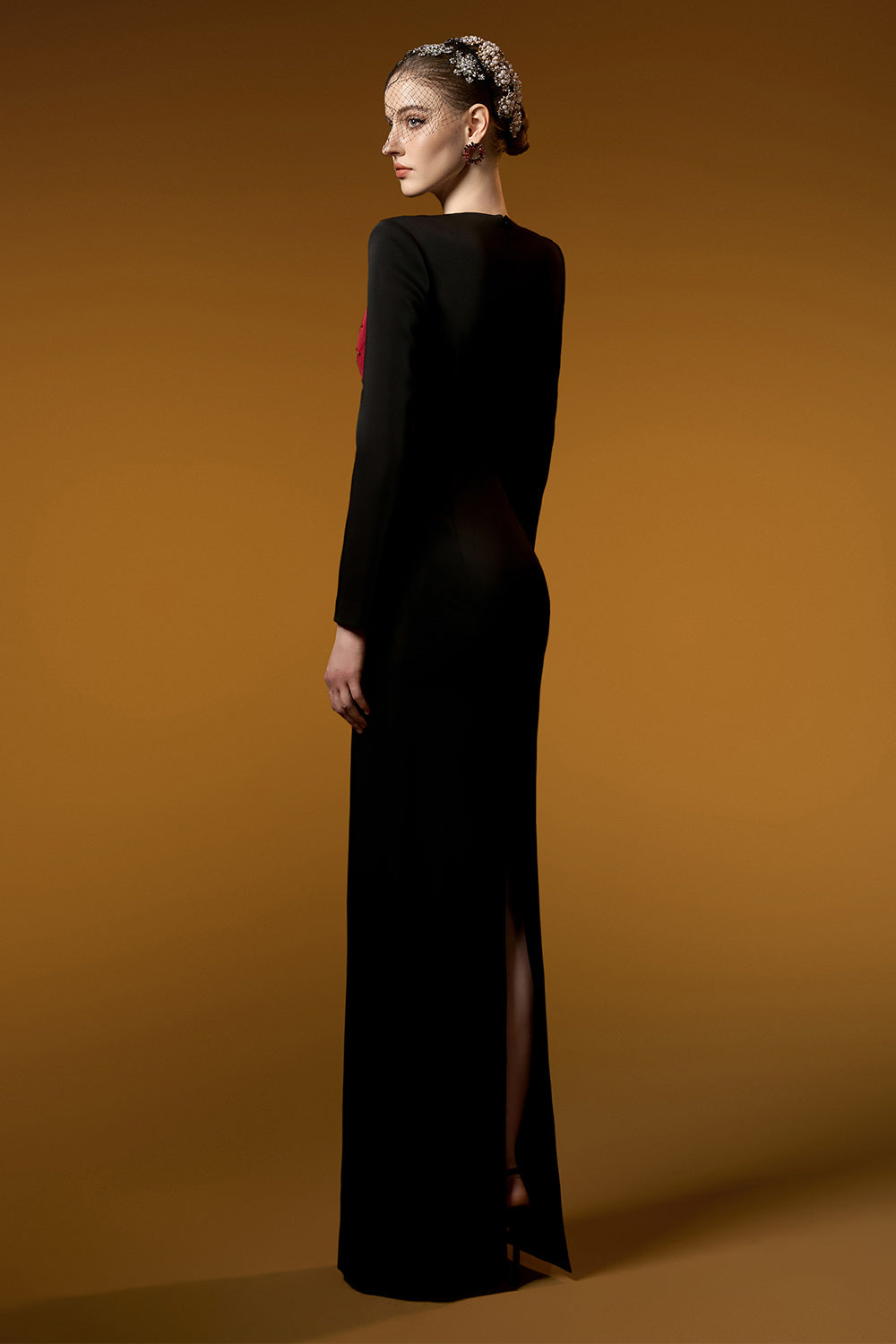 Lyric Sheath Round Neck Crepe Floor Length Dress