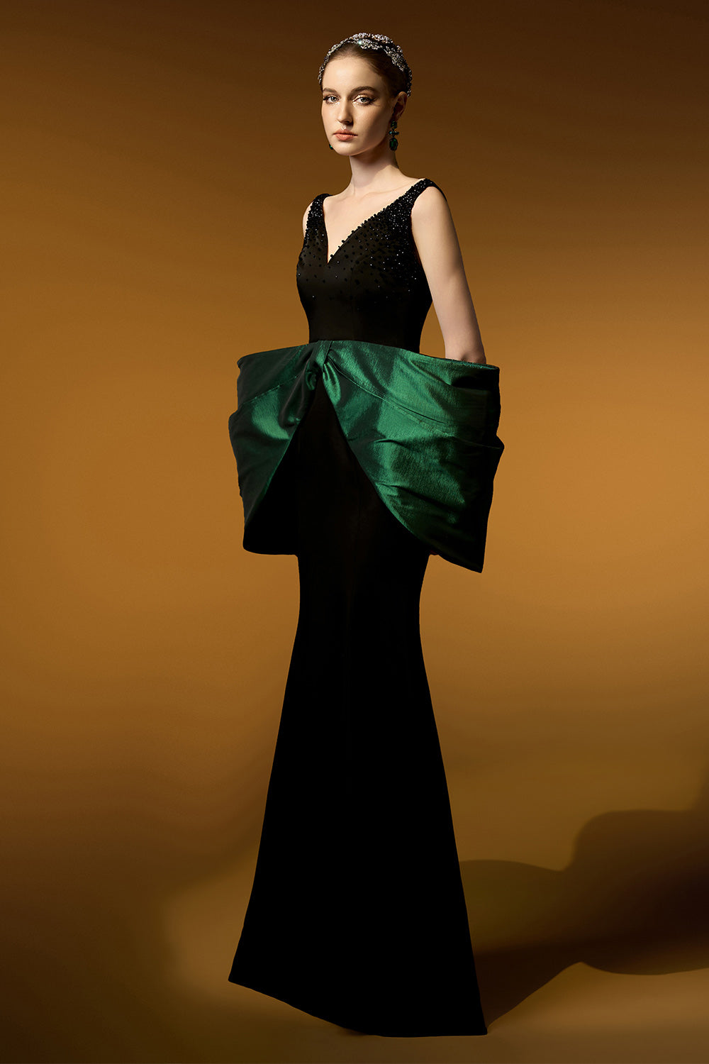 Aurelia Trumpet Bow Crepe Floor Length Dress