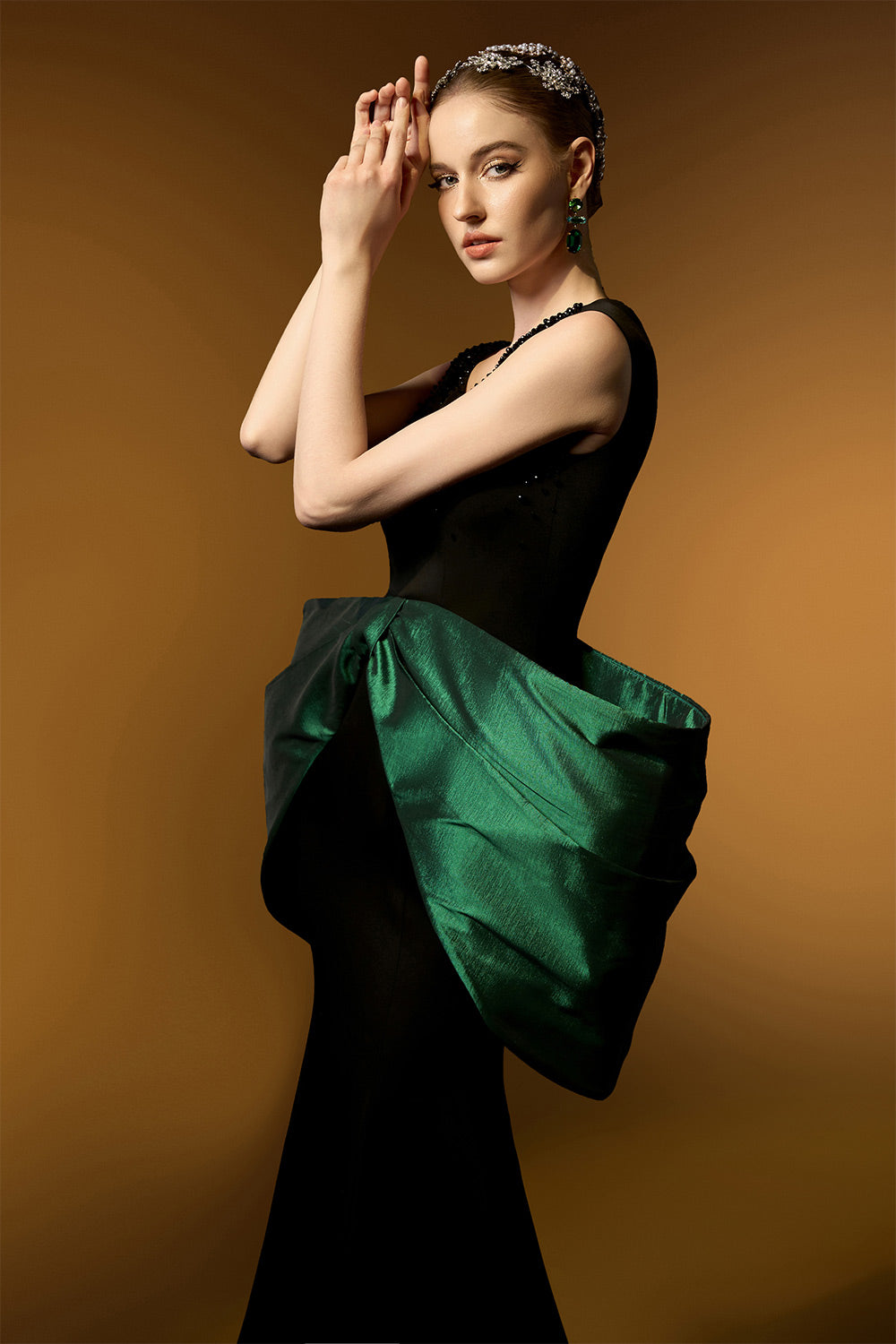 Aurelia Trumpet Bow Crepe Floor Length Dress