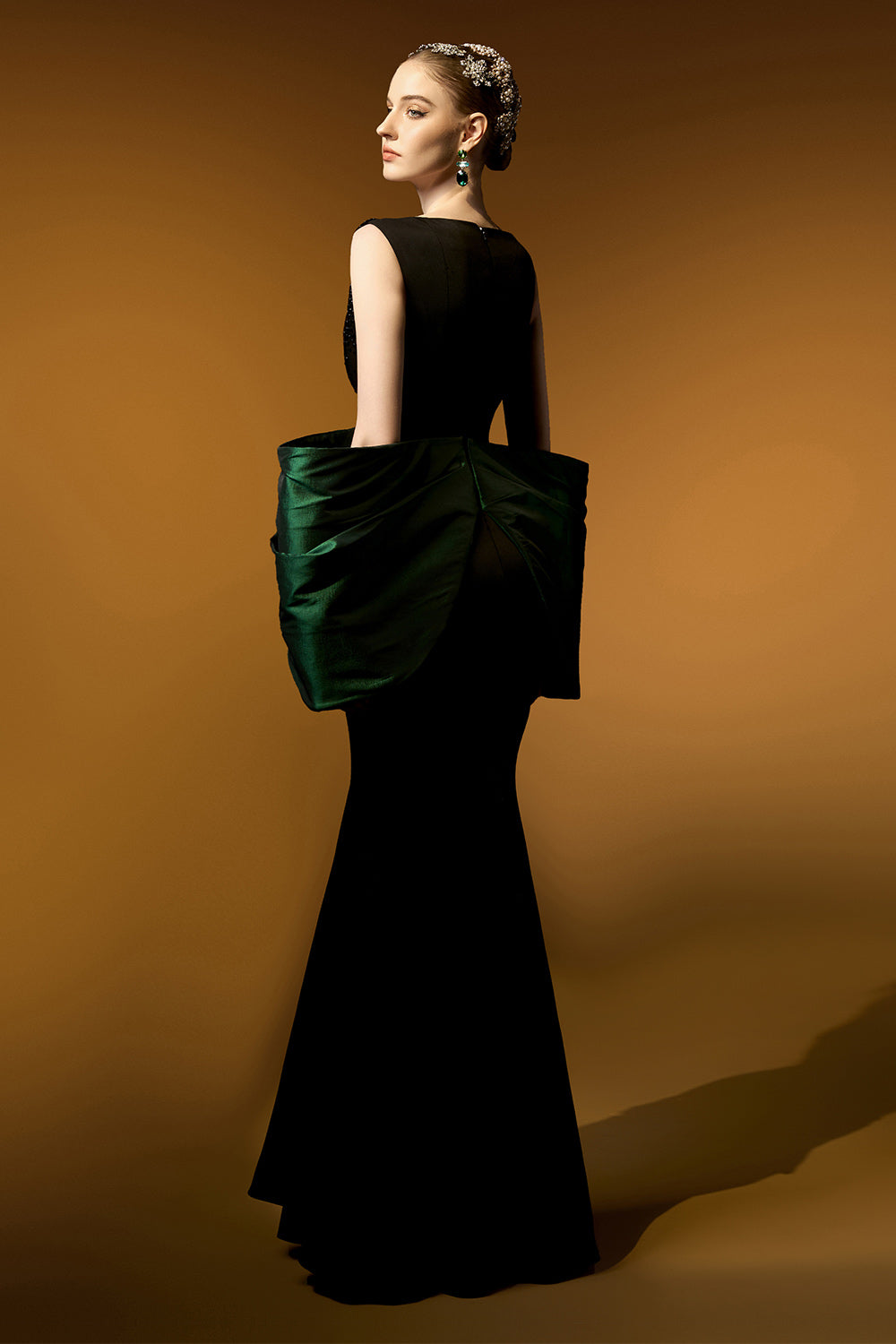 Aurelia Trumpet Bow Crepe Floor Length Dress