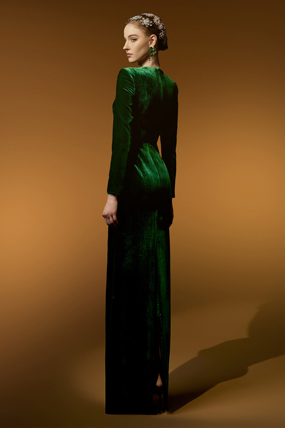 Chana Sheath Long Sleeved Velvet Floor Length Dress