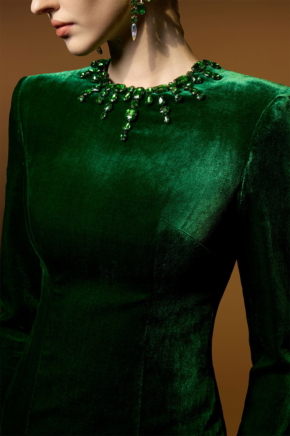 Chana Sheath Long Sleeved Velvet Floor Length Dress