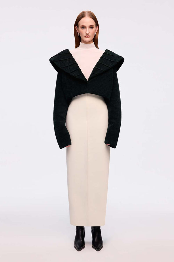 Mac Lam Cropped Plunge Neck Ribbed Velvet Jacket