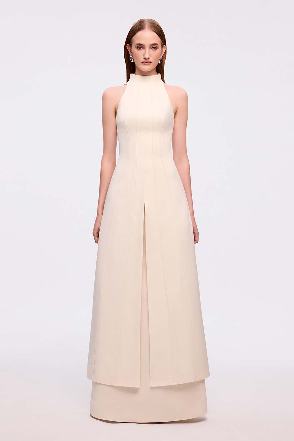 Women's Han Yen Layered High Neck Crinkle Crepe Maxi Dress XS/S/M/L/XL/Customize Cream MEAN BLVD Women's Han Yen Layered High Neck Crinkle Crepe Maxi Dress XS/S/M/L/XL/Customize Cream MEAN BLVD