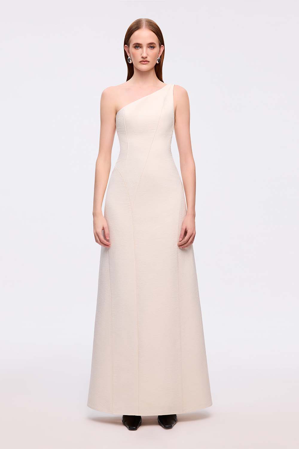 Chuong A-line One Shoulder Tussah Silk Maxi Dress