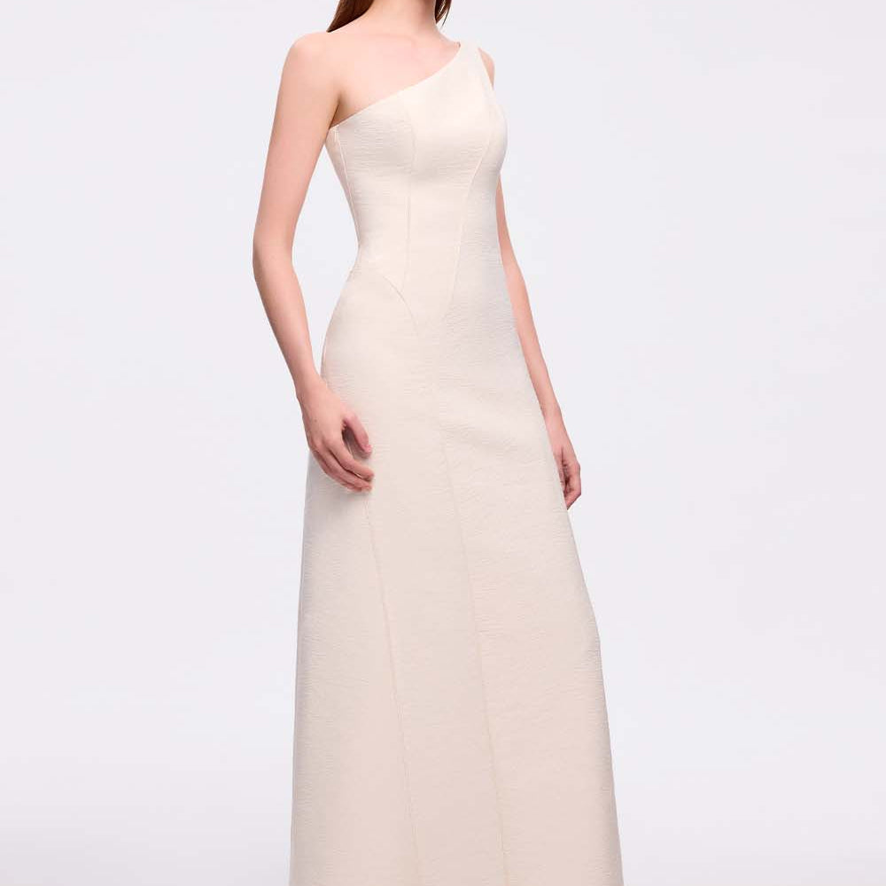 Chuong A-line One Shoulder Tussah Silk Maxi Dress