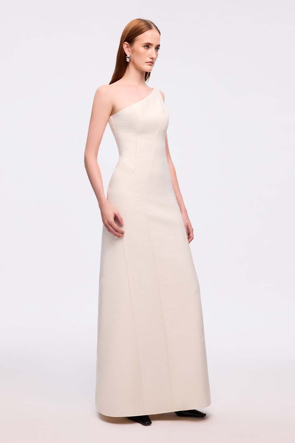 Chuong A-line One Shoulder Tussah Silk Maxi Dress