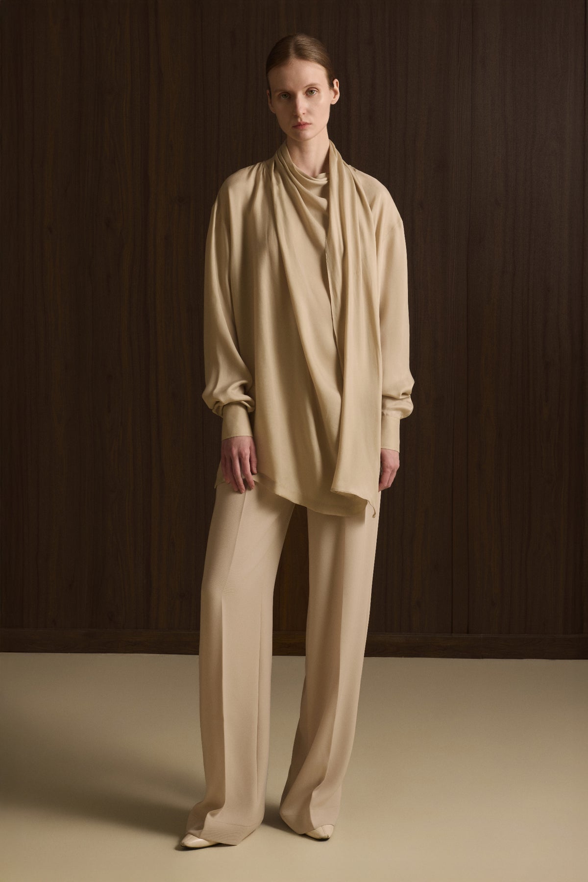 Nude Pleated Pants