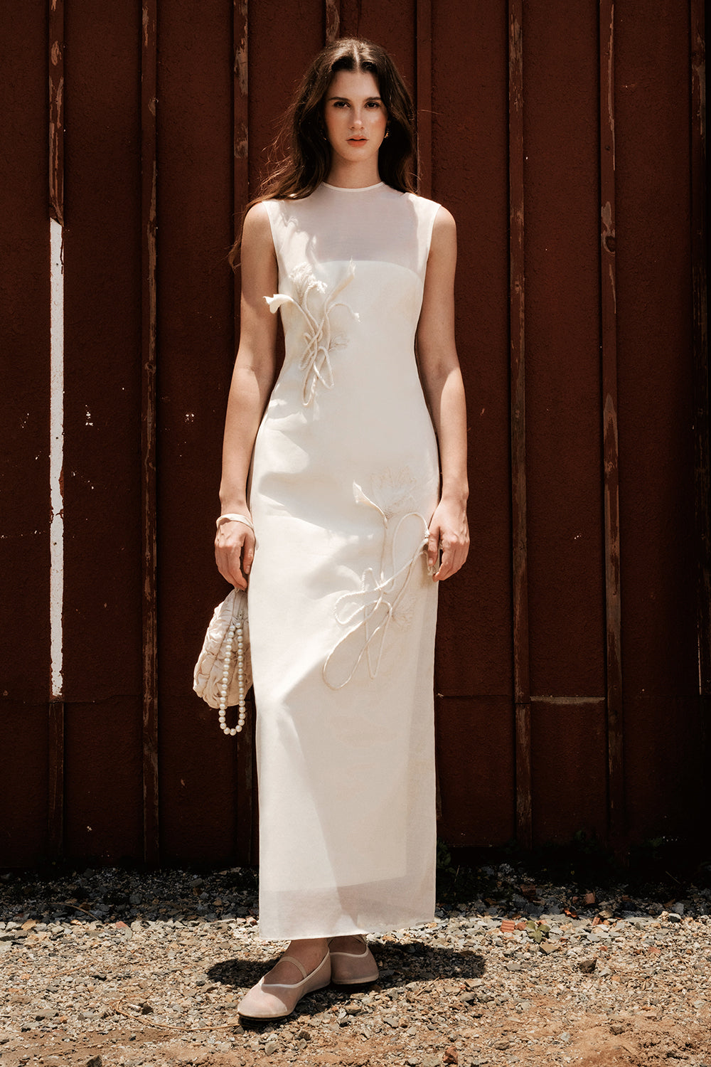 Linh Chi A-line Flower Applique Organza Maxi Dress