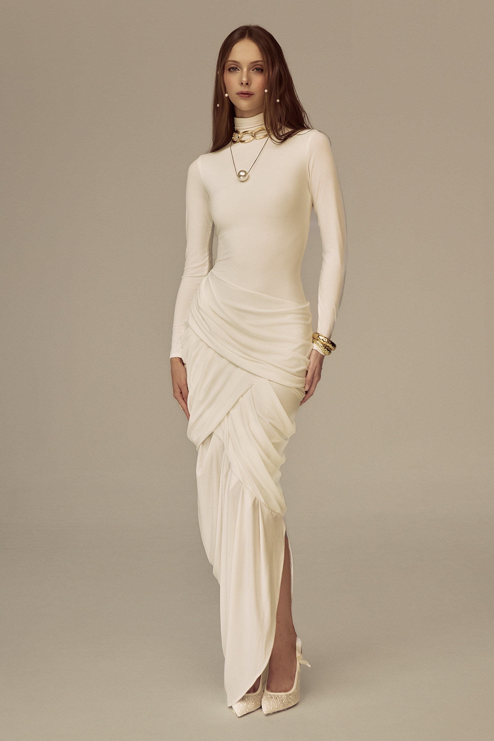 Thalora Turtle Neck Draped Maxi Dress - MEAN BLVD