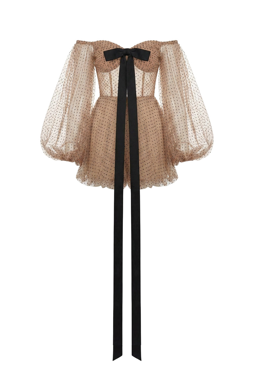 Melissa A-line Bouffant Sleeved Mesh Mini Dress