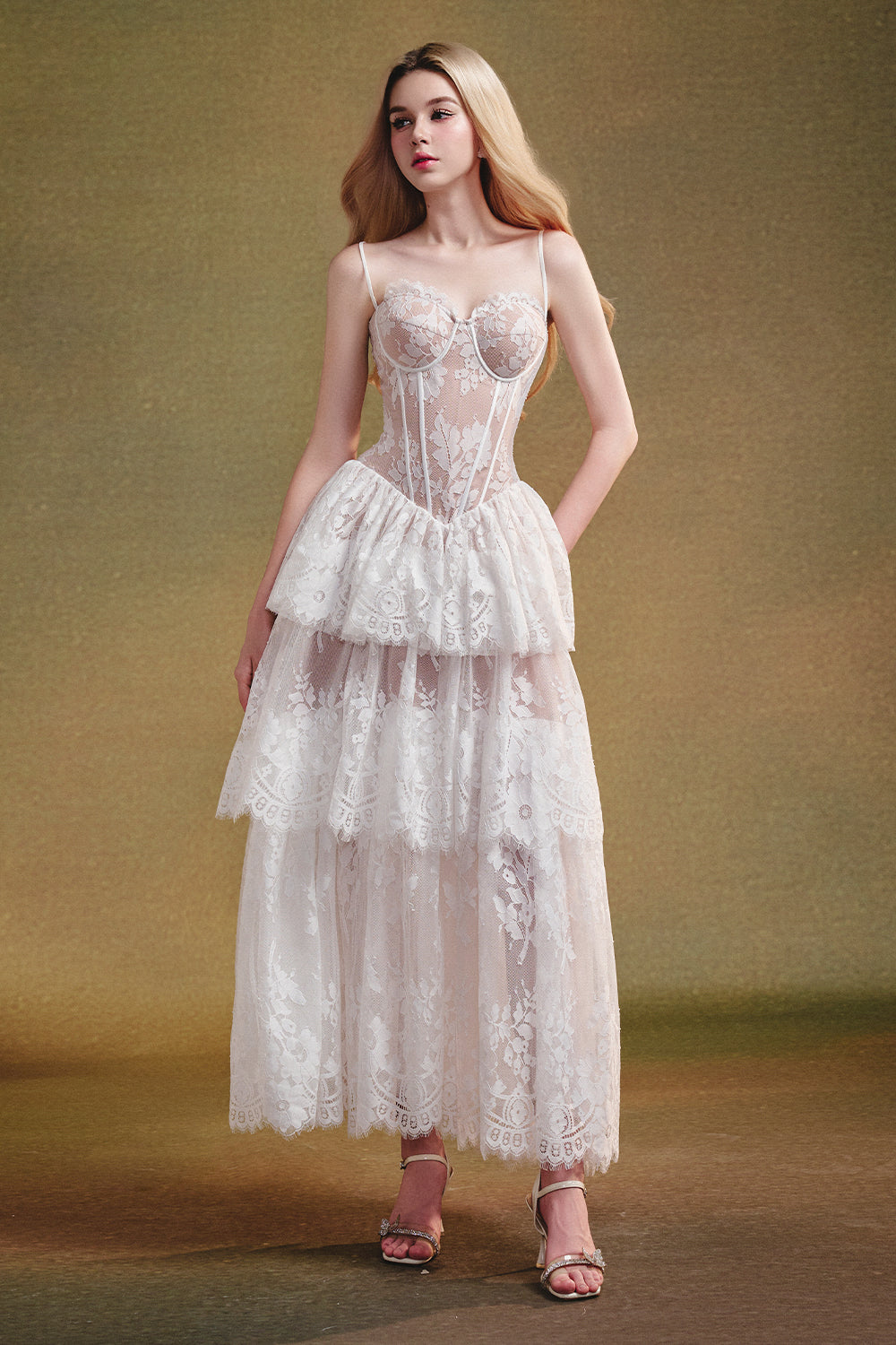 The Feathers A-line Gathering Midi Dress - MEAN BLVD