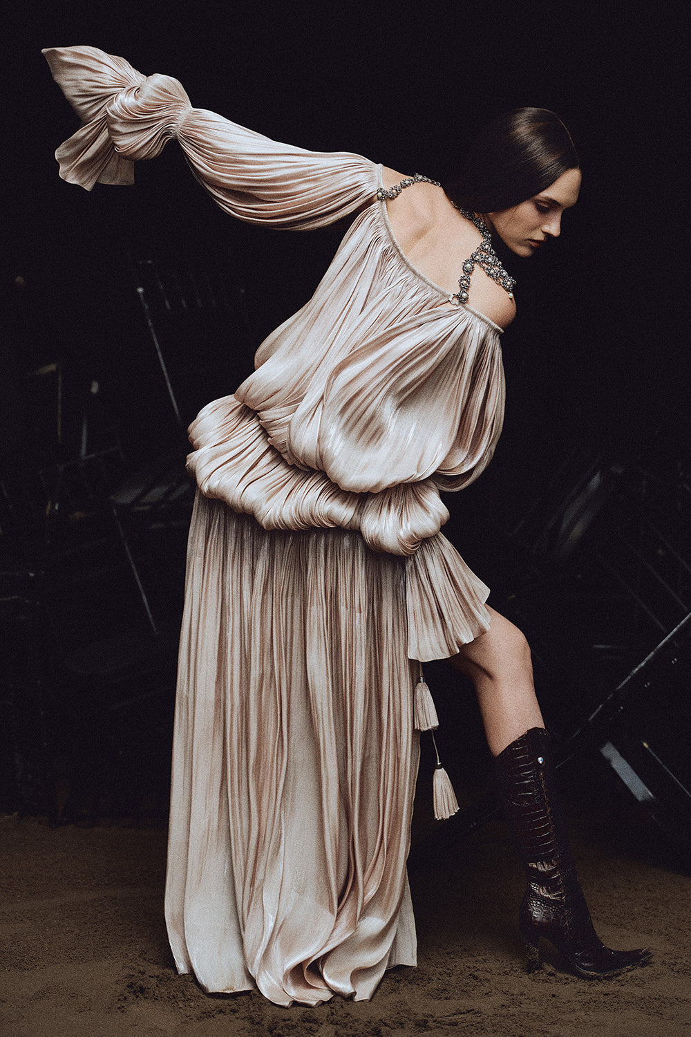 tempest midi dress Women's The Tempest Bishop Sleeve Tassel Maxi Dress XS/S/M/L/XL/Customize  Mocha Bisque MEAN BLVD