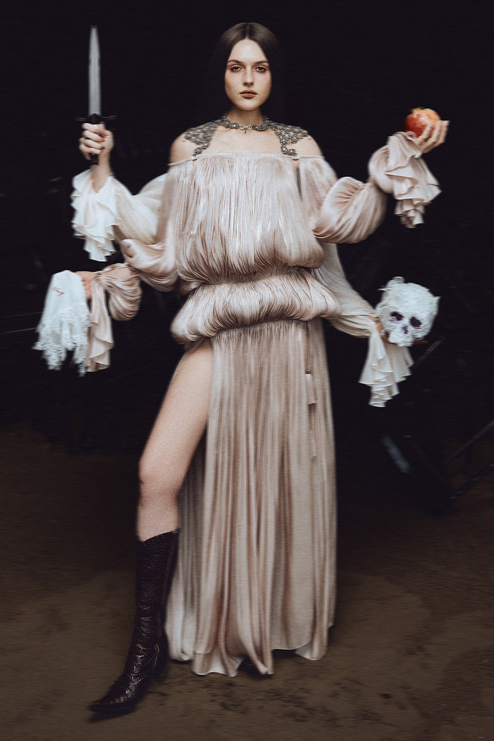 Women's The Tempest Bishop Sleeve Tassel Maxi Dress XS/S/M/L/XL/Customize  Mocha Bisque MEAN BLVD