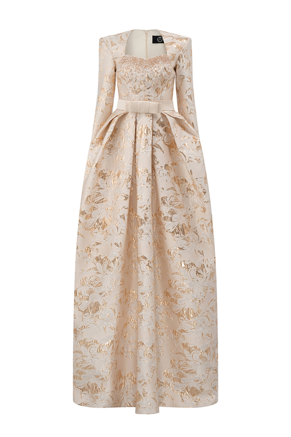 Layla Cocoon Queen Anne Neck Jacquard Floor Length Dress