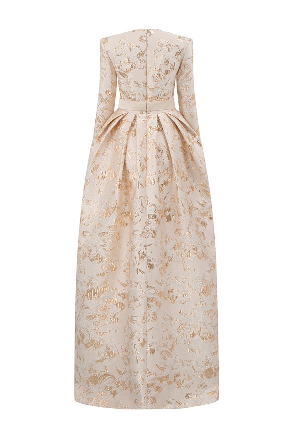 Layla Cocoon Queen Anne Neck Jacquard Floor Length Dress